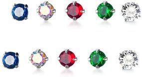 img 4 attached to Stunning 925 Sterling Silver 2mm Colorful Cubic Zirconia Stud Earrings - Set of 3-5 Pairs for Women & Girls