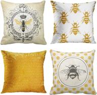 🐝 emvency set of 4 bee honey yellow vintage french queen entomology pillow covers - 16x16 inches decorative home decor cases with bees logo