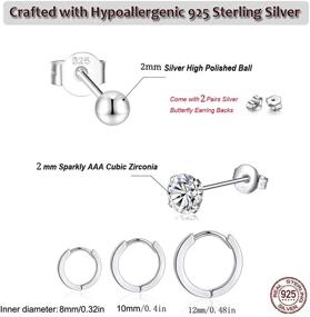 img 2 attached to 💎 Stunning GULICX Sterling Silver Small Hoop Stud Earrings - Sparkling Cubic Zirconia Cuff, Cartilage Huggies, and Ball Earrings for Women and Girls