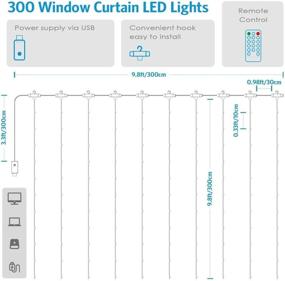 img 1 attached to 🎶 300L Warm-White Music Curtain Lights with USB Sound Control - Remote Control, 8 Modes Twinkle Window Fairy Lights Decoration - Perfect for Bedroom, Party, Wedding Décor