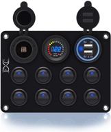 🚤 fxc 8 gang on-off toggle switch with dual usb socket 4.2a, 12v power outlet, led voltmeter, and aluminum panel for marine boat, car, trunk, jeep (8 gang blue) - enhancing seo logo