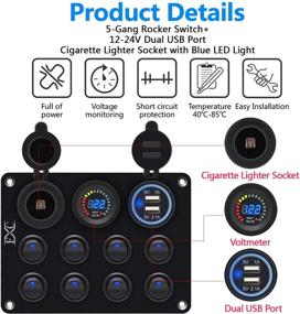 img 3 attached to 🚤 FXC 8 Gang ON-Off Toggle Switch with Dual USB Socket 4.2A, 12V Power Outlet, LED Voltmeter, and Aluminum Panel for Marine Boat, Car, Trunk, Jeep (8 Gang Blue) - Enhancing SEO