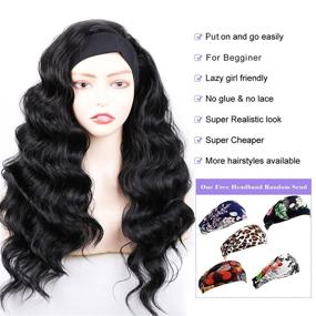 img 3 attached to Повязка для волос Tgezer Body Wave для женщин - синтетическая естественно черная длинная волнистая парик - безклеевое и бесшовное кружево - плотность 180%, 22 дюйма