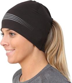img 4 attached to 👒 TrailHeads Ponytail Hat - Adrenaline Series | Women's Running Beanie with Reflective Accents | Black Skull Cap
