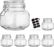 🏺 25oz glass kitchen storage canister mason jars with lids - set of 6 | airtight, hinged lid, labels & chalk marker included логотип