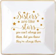 🌟 sister ring trinket dish - ceramic jewelry holder tray for sister, birthday & christmas gift - sisters are like stars - always there, you don't always see them - gold logo