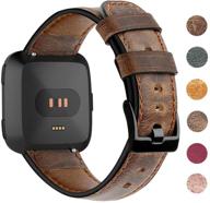 👫 ezco genuine leather bands for fitbit versa/versa 2/versa lite, vintage replacement strap wristband for men and women with 5.5”-7.8” wrist size, compatible with versa smart watch logo