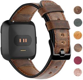 img 4 attached to 👫 EZCO Genuine Leather Bands for Fitbit Versa/Versa 2/Versa Lite, Vintage Replacement Strap Wristband for Men and Women with 5.5”-7.8” Wrist Size, Compatible with Versa Smart Watch