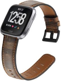img 3 attached to 👫 EZCO Genuine Leather Bands for Fitbit Versa/Versa 2/Versa Lite, Vintage Replacement Strap Wristband for Men and Women with 5.5”-7.8” Wrist Size, Compatible with Versa Smart Watch