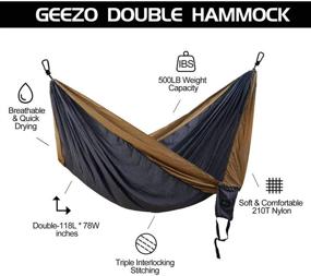 img 3 attached to GEEZO Double Camping Hammock: Lightweight, Portable Parachute Hammock with 2 Tree Straps - Ideal for Backpacking, Camping, Travel, Beach, Garden - 500lbs Capacity