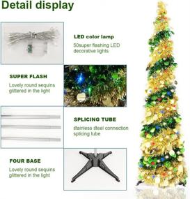 img 1 attached to 🎄 5ft Collapsible Pop Up Christmas Tinsel Tree with 50 Color LED Lights | Slim Pencil Xmas Tree, Perfect for Outdoor & Indoor Halloween, Porch, Fireplace, Corner, and Bedroom Decorations