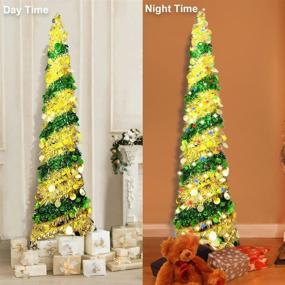 img 3 attached to 🎄 5ft Collapsible Pop Up Christmas Tinsel Tree with 50 Color LED Lights | Slim Pencil Xmas Tree, Perfect for Outdoor & Indoor Halloween, Porch, Fireplace, Corner, and Bedroom Decorations