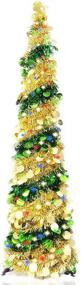 img 4 attached to 🎄 5ft Collapsible Pop Up Christmas Tinsel Tree with 50 Color LED Lights | Slim Pencil Xmas Tree, Perfect for Outdoor & Indoor Halloween, Porch, Fireplace, Corner, and Bedroom Decorations