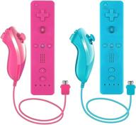 🎮 lactivx 2 pack wii remote controller and nunchuck with silicone case and wrist strap for wii wii u - blue/pink logo