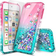 💖 eye-catching ipod touch 7 case with screen protector - e-began glitter liquid gradient quicksand bling diamond design - durable girls cute case for ipod touch 7th/6th/5th generation pink/aqua logo