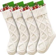 sunyplay christmas stockings - 4 pack 18 inches large cable knitted stocking decorations for holiday party decor - (4 x white) logo