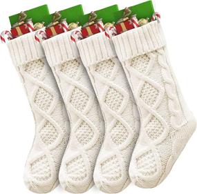 img 4 attached to SUNYPLAY Christmas Stockings - 4 Pack 18 Inches Large Cable Knitted Stocking Decorations for Holiday Party Decor - (4 x White)