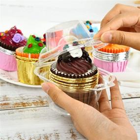 img 2 attached to 🧁 Vumdua Clear Plastic Cupcake Containers - 100 Packs Individual Cupcake Boxes, Cake Carrier Holders with Dome Lids for Wedding Party, BPA-Free