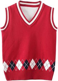 img 4 attached to 👕 Cotton V-Neck School Sweater Vest for Boys and Girls - Sleeveless Knit Uniform Vest