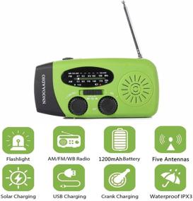 img 3 attached to Green Emergency Weather Radio 1200mAh - Hand Crank, Solar & Battery Operated, 3LED Flashlight, NOAA AM FM Portable Radio with Cell Phone Charger - Survival Kit