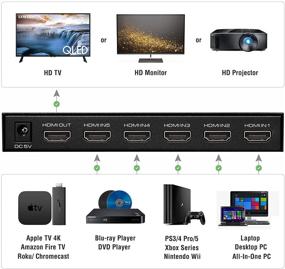 img 2 attached to (Последняя модель) ROOFULL 4K HDR HDMI переключатель с пультом управления CEC - 5-портовый 4K@60Hz HDMI 2.0 селектор, поддерживающий CEC, HDR10, HDCP 2.2, Dolby Vision/Atmos, автоматическое переключение, 18Gbps