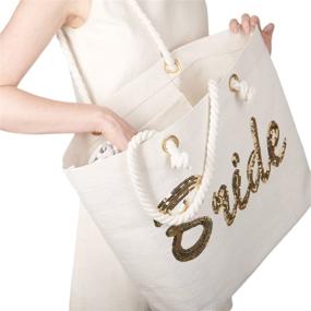 img 2 attached to 👜 Bride's ElegantPark Jute Silver Sequin Tote Bag - Perfect Honeymoon, Bridal Shower, Engagement, and Wedding Party Gift with Interior Pocket