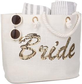 img 3 attached to 👜 Bride's ElegantPark Jute Silver Sequin Tote Bag - Perfect Honeymoon, Bridal Shower, Engagement, and Wedding Party Gift with Interior Pocket