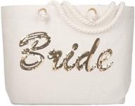 👜 bride's elegantpark jute silver sequin tote bag - perfect honeymoon, bridal shower, engagement, and wedding party gift with interior pocket logo