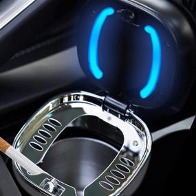 img 1 attached to 🚬 Автомобильная пепельница с крышкой, не пропускающая запах: портативная, съемная и бездымная мини-мусорная корзина с синим светодиодным индикатором - идеально подходит для большинства автомобилей