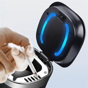 img 2 attached to 🚬 Smell Proof Car Ashtray with Lid: Portable, Detachable & Smokeless Mini Trash Can with Blue LED Light Indicator - Perfect for Most Cars