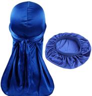 🧖 silky durags and bonnets 2pcs set: unisex long tail doo rag and turban sleep cap for men and women logo