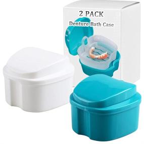 img 4 attached to 🦷 Denture Bath Box Cup: The Perfect Solution for Denture Care, Clear Braces, Mouth Guards, Night Guards & Retainers. Ideal for Traveling! Available in Blue & White.