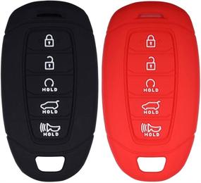 img 4 attached to Чехол для брелока Lcyam Key Fob из силикона, совместимый с ключом Hyundai Palisade Elantra 2020 2021 2022 для бесключевого запуска с пятью кнопками (черный красный)