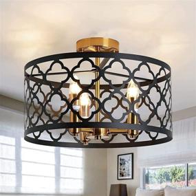 img 3 attached to 🔲 Contemporary Black Semi Flush Mount Ceiling Light with Metal Drum Shade, 3-Lights Entry Light Fixture for Dining Room, Hallway, Living Room, Bedroom, E12 Socket