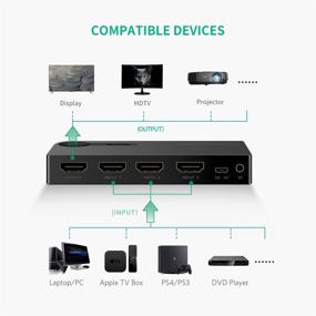 img 1 attached to UGREEN HDMI переключатель 4K: Первоклассный 3-портовый хаб-сплиттер для ПК, ноутбука и игровых консолей - Полное HD 1080P, совместим с 3D - Включает пульт ДУ с ИК-управлением