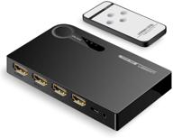 ugreen hdmi переключатель 4k: первоклассный 3-портовый хаб-сплиттер для пк, ноутбука и игровых консолей - полное hd 1080p, совместим с 3d - включает пульт ду с ик-управлением логотип