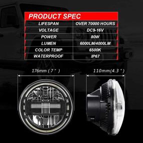 img 2 attached to 🔦 Top-rated 7" Round LED Headlight Headlamps with DRL High Low Beam for Jeep Wrangler JK TJ LJ 97-2018 Hummer H1 H2 - Black