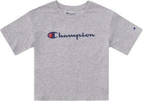 img 4 attached to 👚 Прелестная детская одежда Champion для девочек: оригинальная футболка Boxy Script Tee для модного стиля