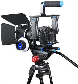 img 3 attached to 📷 Aluminum Alloy Camera Movie Video Cage Kit Film Making System - Includes Video Cage, Top Handle Grip, 15mm Rods, Matte Box, Follow Focus - Compatible with DSLR Camera Canon Nikon Sony