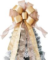 🎄 lewot gold christmas tree topper bow with glitter satin mesh streamer - hanging xmas ornament set for festive decor & gift logo