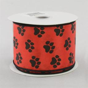 img 1 attached to Black Paw Print Ribbon in Red Satin - 10 Yards / 30 Feet of 2.5 Inch Wire Edged Ribbon