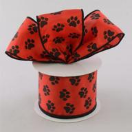 black paw print ribbon in red satin - 10 yards / 30 feet of 2.5 inch wire edged ribbon logo