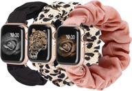 🌸 toyouths 3 пачки ремешков для apple watch scrunchies 38мм/40мм/41мм - мягкий напечатанный тканевый браслет на запястье для женщин - эластичные резиновые ремни - совместимы с iwatch series se 7 6 5 4 3 2 1, размер s/m. логотип