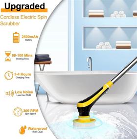 img 2 attached to 🧽 Vrillo Electric Spin Scrubber: Cordless Shower & Floor Scrubber with Adjustable Handle! Perfect for Bathtub, Tile, Window, and Kitchen Cleaning – Includes 6 Replaceable Brushes (Adapter Not Included)