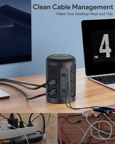 img 2 attached to 💡 Upgraded Power Strip Tower with 12 AC Outlets, Surge Protector, USB C Ports, Charging Station - Black