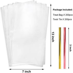 img 3 attached to 🍬 Cello Cellophane Treat Bags: Clear Plastic Gift Bags with Twist Ties - 200 PCS: Party Favor Bags 7x13 Inches