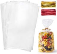 🍬 cello cellophane treat bags: clear plastic gift bags with twist ties - 200 pcs: party favor bags 7x13 inches logo