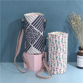 img 2 attached to 🌸 Floral Print Water Bottle Carrier Bag Case - 2 Pack, Modern Style, Portable Holder with Adjustable Shoulder Strap for Climbing, Cycling, Hiking - Ideal Pouch Cover for Water Drink Bottles