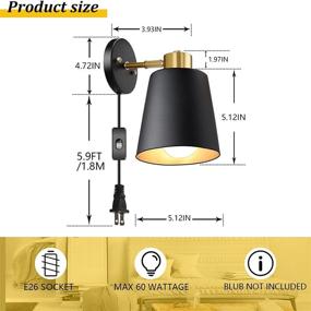 img 1 attached to 🕰️ Vintage Swing Arm Wall Sconces Set of 2 - Industrial Black Metal Wall Mounted Lamps with On/Off Switch - Perfect Bedroom Reading Lights - E26 Base