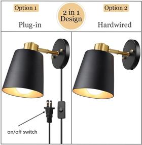 img 3 attached to 🕰️ Vintage Swing Arm Wall Sconces Set of 2 - Industrial Black Metal Wall Mounted Lamps with On/Off Switch - Perfect Bedroom Reading Lights - E26 Base